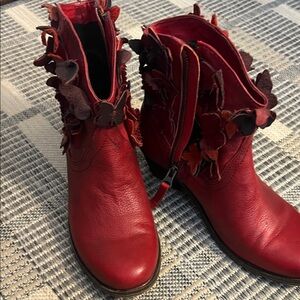 Sheridan Mia Red Ankle Boots with Floral Accents